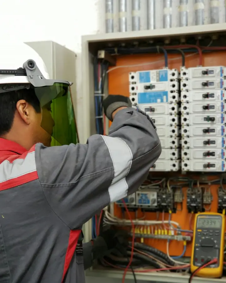 Technician testing an electrical panel